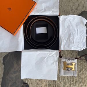 NWT HERMÈS H Belt Buckle & Reversible Leather Strap 32 MM Size 85